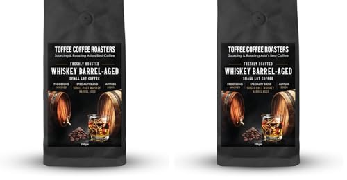 Image of Toffee Coffee Roasters | Whiskey Barrel Aged, Medium Dark Roast, 250 g | Grind: Whole Beans, Barrel Aged, 100% Arabica | Speciality Coffee | Freshly Roasted (Pack of 2)