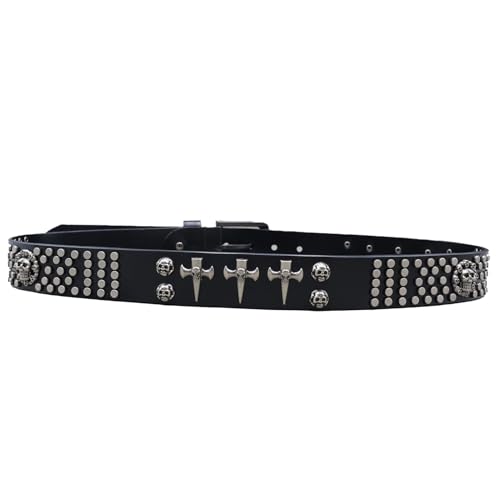 Ceinture rivets croisés métal punk rock en cuir robuste de 3,8 cm