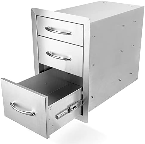 Stanbroil Outdoor Kitchen Drawers Stainless Steel - 15W x 21.5H x 23D Inch, Triple Access Drawer Flush Mount for Outdoor Kitchen or BBQ Island