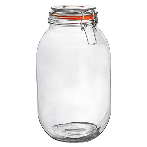 Argon Tableware Glass Jar with Airtight Metal Clip Lid - 3000ml/105.5oz - 1 Pack - 4 Colour Seals - Extra Large Container Round Preserving Jar for Pickling Chutney Jam Coffee Biscuit