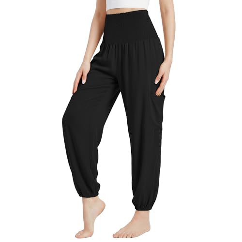 Makepid Womens Loose Harem Pants Joggers High Waist Yoga Sweatpants with Pockets Comfy Casual Pants for Workout Beach Black