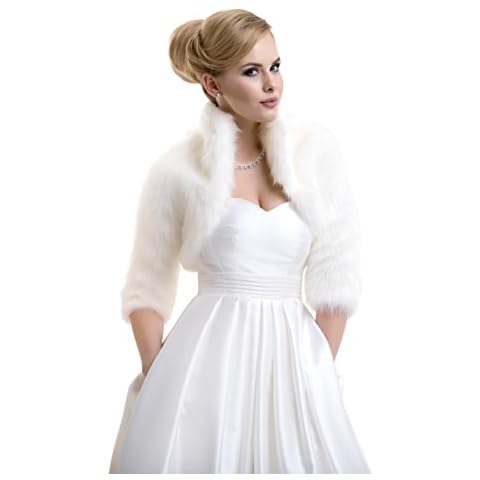 Lacey Bell Womens Fox Faux Fur Bridal Wedding Jacket Bolero FFJ-57 White Cover