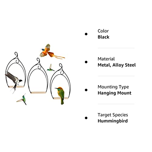 Winemana Set Of 3 Hummingbird Swings, Rust Resistant Metal Frame, Wooden Dowel, Attach To Bird Feeders, Perfect For Hanging Indoor Office Outdoor Trunk Lawn Patio Garden (7.4" X 5.5") #TOP7