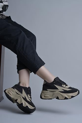 Image of JM LOOKS Women Bold Black & Beige Lightning Sneakers Shoes High-Performance, Stylish, and Built for Comfort