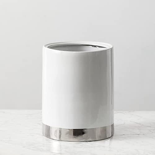Motifeur Bathroom Wastebasket - Ceramic Decorative Trash Can (White And Silver)… #TOP1