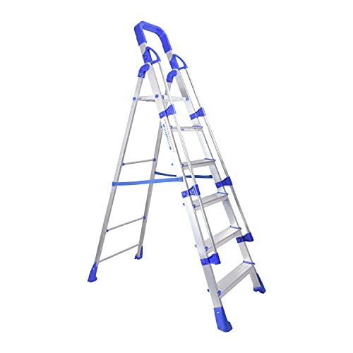 Parasnath Railing Home Pro 6 Step Light Weight Full Aluminium Heavy Duty Folding Ladder 20 Years Warranty Made in India,Blue