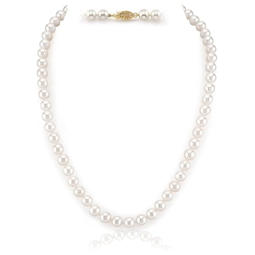 The Pearl Source Real Freshwater Pearl Necklace for Women, AAAA Genuine Cultured Freshwater Pearls 8.5-9.5mm, Classic Single Strand Pearl Necklace, 20" Matinee Length, 14K Gold Clasp