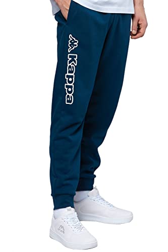 Kappa Jogginghose Herren in Größe M I Sweatpants in Blau mit stylischem Logo auf dem rechten Bein I Als Sporthose, Trainingshose oder Freizeithose I Mit praktischen Seitentaschen I Regular Fit