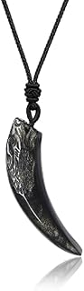 COAI Gems Wolf Tooth Obsidian Stone Amulet Pendant Necklace