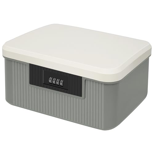 yazi 金庫 家庭用 小型 ダイヤル式 コンビネーションロック 収納ボックス 大容量2段式 9L ミニ金庫 プラスチック製 貯金箱 キャッシュ・重要書類・銀行カード 貴重品入れ (グレー, Ｍ)