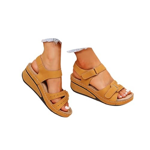 Sandali Ortopedici Donna Estive Eleganti Sandali con Strappo Leggere Comodi Cuoio Artificiale Sandalo con Zeppa Vintage Moda Scarpe Estivi Aperta Antiscivolo Sandalo Passeggio Sportivi Trekking 2025