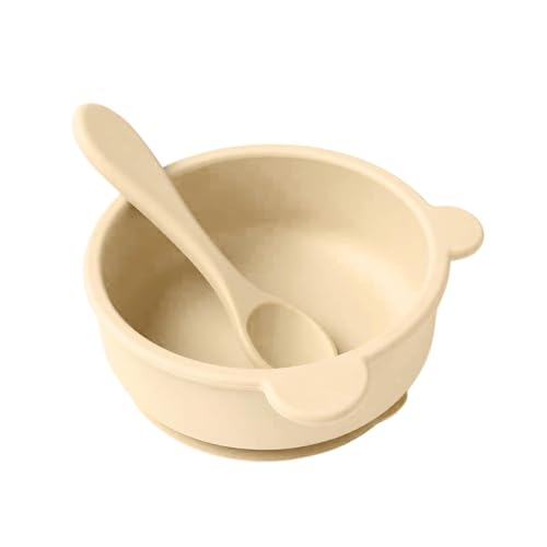 Image of Silicone Baby Feeding Bowl and Spoon Set for Babies with Suction Base, BPA-Free, Non-Slip, Safe for Infants and Toddlers Mealtime (Yellow)