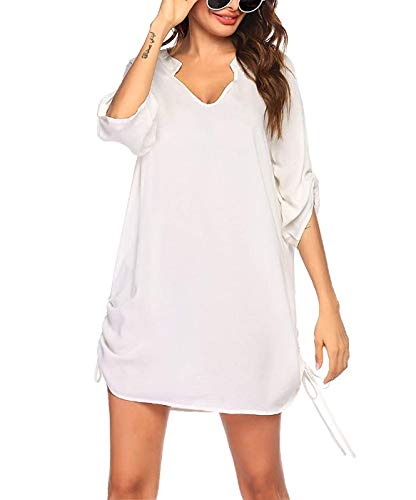 Cache-maillot de plage femme col en V blanc taille L ample et opaque