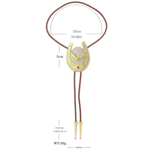 Image of Jeilwiy Bolo Tie for Men, Western Cowboy Golden Longhorn Bull Eagle Horse Cowboy Hat Bolo Necklace Leather Necktie for Women