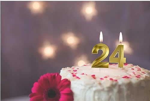 Image of Number Candles 3 inch for Birthday, Wedding, Engagement, Valentines Day Celebration, Theme Party, Bridal Shower Decoration Gold (Numerical No 24 or 42)