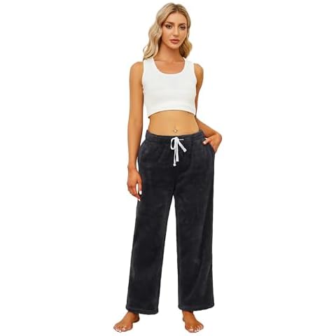 HEARTNICE Women's Warm Plush Pajama Pants Soft Fluffy Pajama Sleep Pants Comfy Fuzzy Lounge Pants Fleece Bottoms Sleepwear(Black, M) Cover