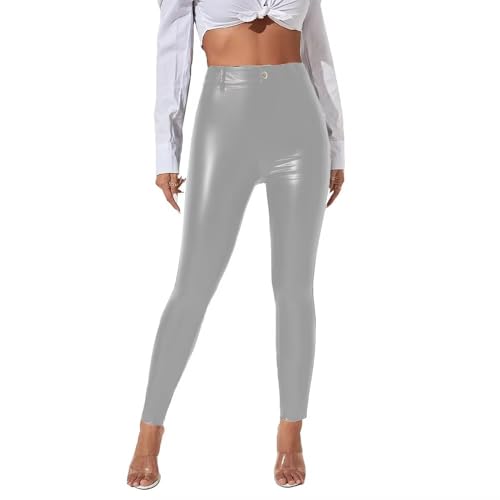 Pantalon crayon en cuir PU mat galbant et extensible