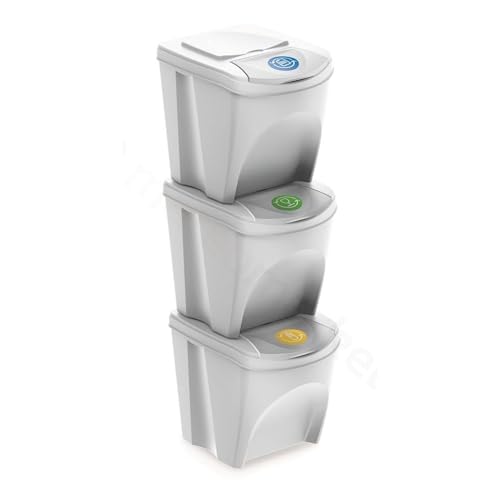 WELL HOME - Juego de 3 cubos de reciclaje de 3x 25litros color blanco
