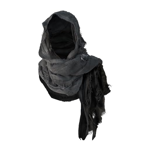 Hooded Shawl With Viking Brooch | Cowl Scarf Rogue Medieval Cloak Renaissance Costume Cape Accessories (Black)