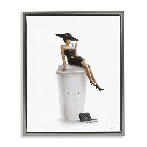 'Fashion Female Pose on Coffee'| Floating Frame Canvas Art