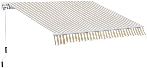 Outsunny 12' x 10' Retractable Awning Patio Awnings Sun Shade Shelter with Manual Crank Handle, 280g/m² UV & Water-Resistant Fabric and Aluminum Frame for Deck, Balcony, Yard, Beige and White