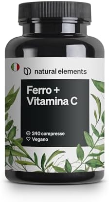 natural elements Integratore Ferro con 40mg Vitamina C (da bisglicinato ferroso) – 240 compresse vegane – vitamina C naturale da acerola – complesso chelato ben tollerato – ad alto dosaggio Generico - integratore