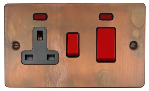 Flat Tarnished Copper Cooker Switch with Socket (Black Switch) - FTC29B