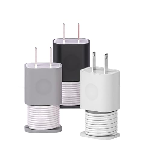 3pcs 2 IN 1 Silicone Charger Protector with Cord Wrap, Silicone Power Adapter Case for iPhone, Snapback Charger Winder Compatible with 18W/20W Charger, 1.65 x 1.1 inches (Charger not Included)