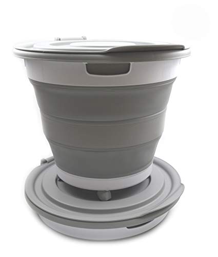 SAMMART Set of 2 Collapsible Plastic Garbage Bin with Wheels and Removable Lid - Foldable Pop Up Storage Container - Portable Washing Tub - Space Saving Hamper/Basket with Wheels (2, Grey)