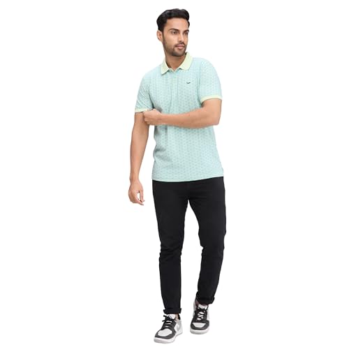 Image of Park Avenue Men's Slim Fit Print Pattern Cotton Polyester Blend Polo Neck Half Sleeve Casual T-Shirt