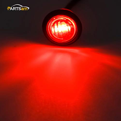 Partsam 5Pcs 3/4" Led Side Marker And Clearance Trailer Lights Air Dam Lights 3 Wires Red 3 Led Sealed Auxiliary Stop Brake Tail Turn Signal Lights Hardwired With Rubber Grommets #TOP2