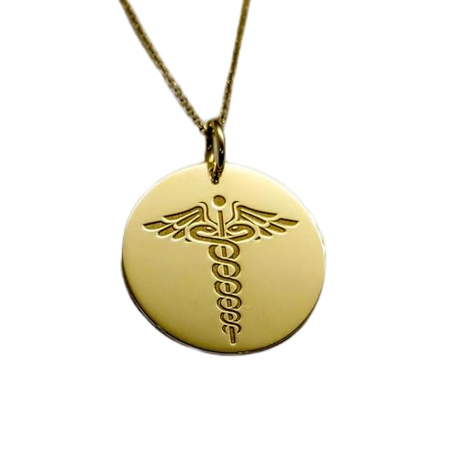 Collier pendentif pièce gravée symbole médical, cadeau unique unisexe