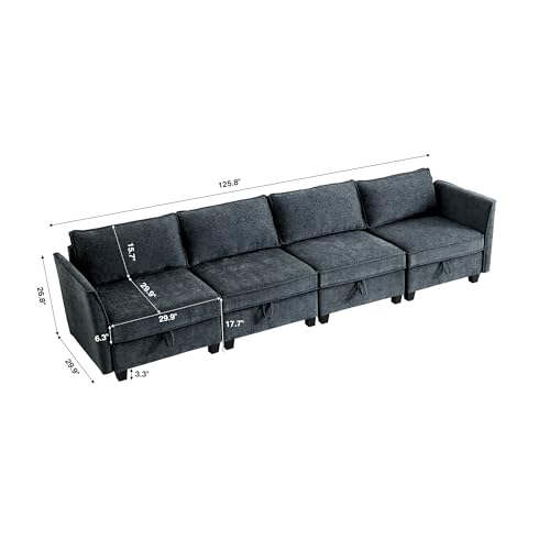 Image of ORRD Modular Sectional Sofa, Convertible Couch with Storage, 4 Seater Sofa Modular with Reversible Chaise for Living Room, Office (Blue Grey)