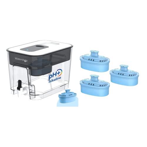 Waterdrop Alkaline Large 40-Cup Water Filter Dispenser (1 Filter Included) & Wd-Pf-Al Replacement Alkaline Filters (Pack Of 3) #TOP24