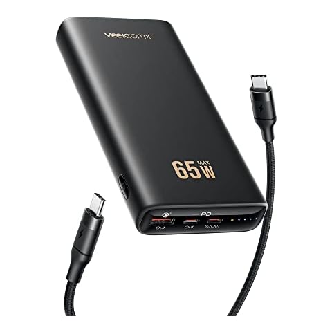 VEEKTOMX 65W Laptop Power Bank, 20000mAh Fast Charging MacBook Portable Charger Extra 100W (5ft) USB C to C Charging Cable with PD 3.0 & QC 3.0 Compatible with iPhone/Samsung/Steam Deck/Tablet/DJI Cover