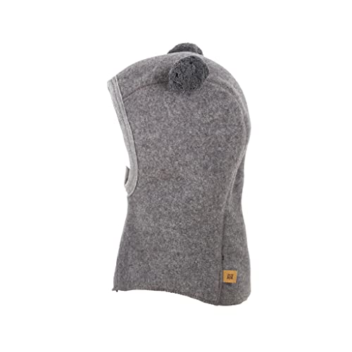 tevirP 100% Merino Wool Fleece Balaclava Baby Children Kids hat Organic Pompons 0803712 (10-18 Months, Grey)
