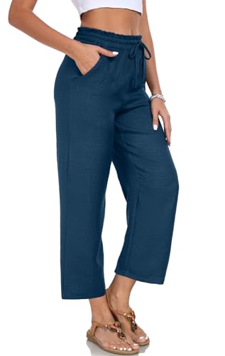 Image of EDUWU Women Casual Pants Loose High Waist Cropped Palazzo Beach Pants Summer Outfits 2026 Trendy