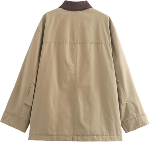 MOLERFO Oversized Barn Jacket for Women Corduroy Lapel Collar Button Down Casual Canvas Jacket Outwear2