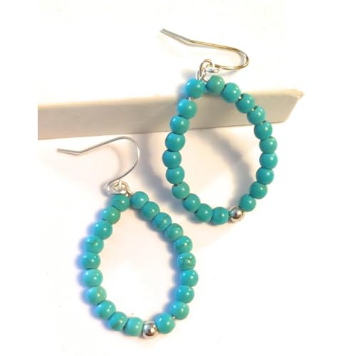 Turquoise Oval Hoop Genuine Gemstone Bead Drop Dangle Earring Gift