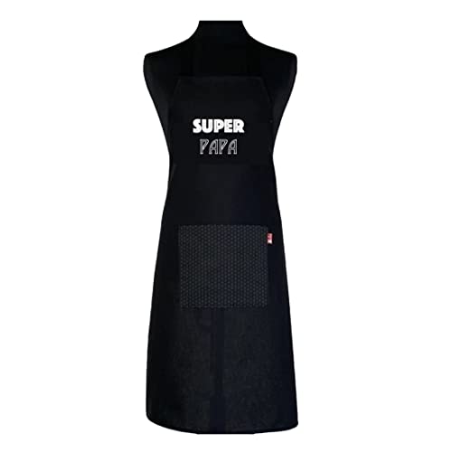 Tablier de cuisine Super Papa Emmanuel Création Bordeaux noir charbon réglable fait en France