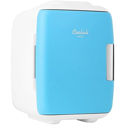 Cooluli Mini Fridge for Bedroom - Car, Office Desk & Dorm Room - Portable 4L/6 Can Electric Plug In Cooler & Warmer for Food, Drinks, Skincare Beauty & Makeup - 12v AC/DC & Exclusive USB Option, Blue