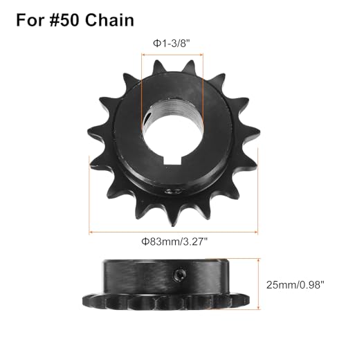 Image of uxcell #50 Chain Roller Sprocket B Type, 1-1 /8 inch Bore 15 Tooth Single Strand Chain Sprocket, Carbon Steel, Keyway with Set Screws
