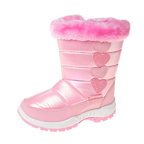 Rugged Bear Girls Snow Boot, Pink/Hearts, 11 Little Kid