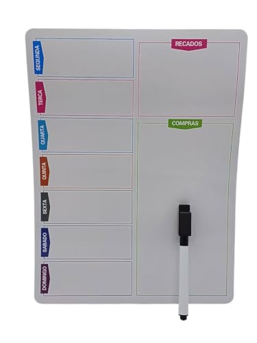Quadro Planner Semanal Magn&eacute;tico para Geladeira, Organizador de Recados e Compras com Caneta
