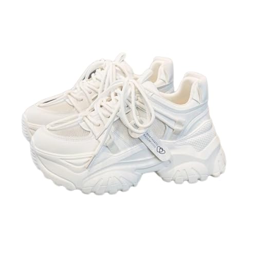 Image of Chunky Platform Sneakers for Women, Thick Sole Lightweight Walking Shoes, Summer Casual Style (6,White)