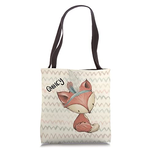 Quincy name cute fox Personalized newborn infant baby Tote Bag