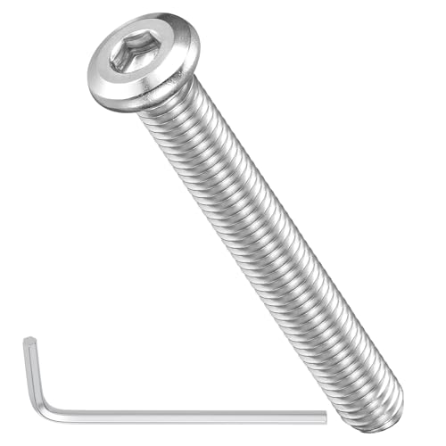 Image of METALLIXITY Flat Head Hex Socket Cap Screws Bolts(M8-1.25x60) 10Pcs, with Wrench Steel Hex Socket Furniture Bolts Screws - for Furniture Woodworking Project, Silver Tone