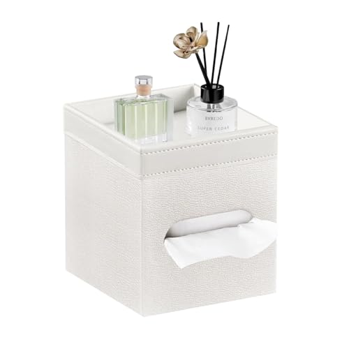 Tissue Box Cover Square PU Leather Tissue Cube Box Holder with Storage Valet Tray Decorative Tissue Holders Modern Tissues Case Napkin Dispenser Facial Paper Organizer for Bathroom Vanity