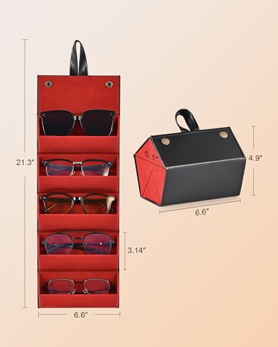 CO-Z 5-Slot Sunglasses Organizer, Folding Glasses Jewelry Storage Case with Mirror, Travel Sunglasses Case for Women & Men