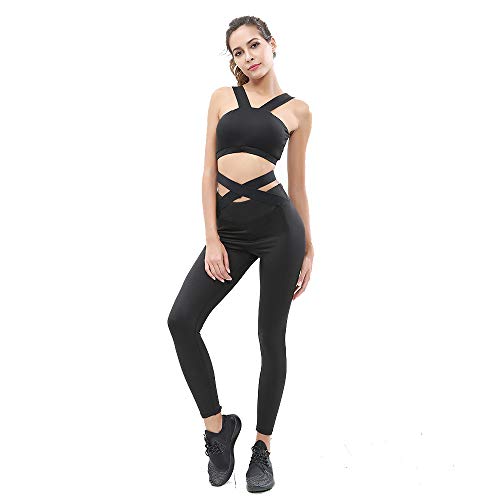 Women's Fitness Running Athletic Tracksuits Cross Band Slim Sports Suit Tube Top Casual Clothes Ladies Yoga Fitness Clothes Fitness Training Set (Size : M)